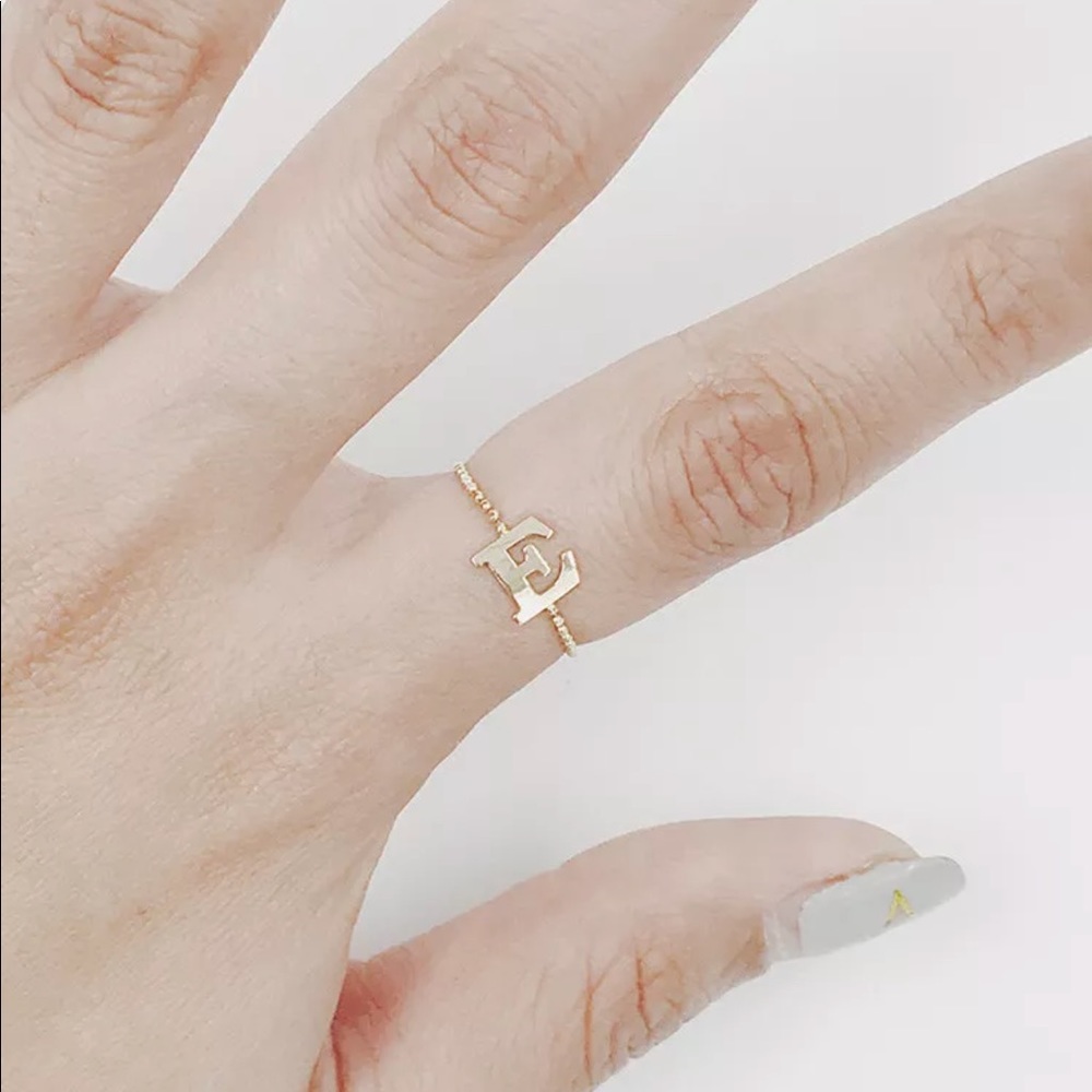14K Solid Gold Ball Chain Initial Ring - Picture 4 of 4